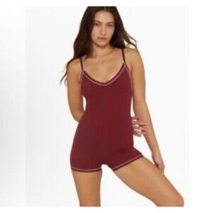 SET ACTIVE Sportbody Mini V Shortysuit Jumpsuit Romper Red - Women's Large